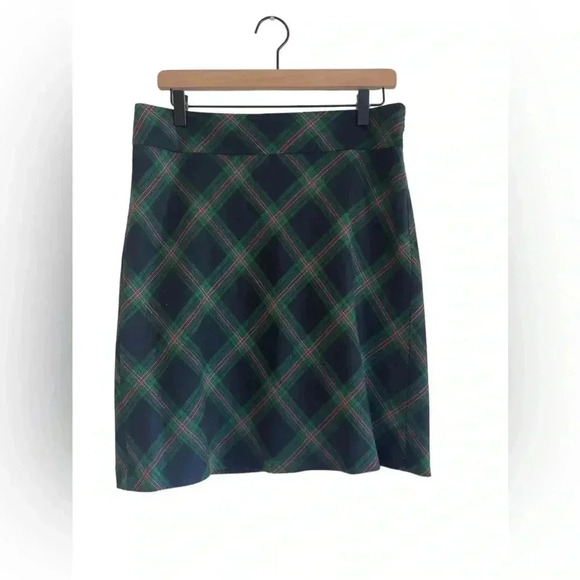 Talbots CLASSIC CHECK WOOL BLEND NAVY HUNTER GREEN RED WHITE SKIRT - Picture 1 of 6